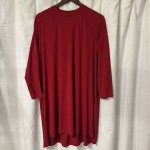 Eileen Fisher Womens Medium Viscose 3/4 Sleeve Slinky Shirt Dress Red‎ EXCELLENT